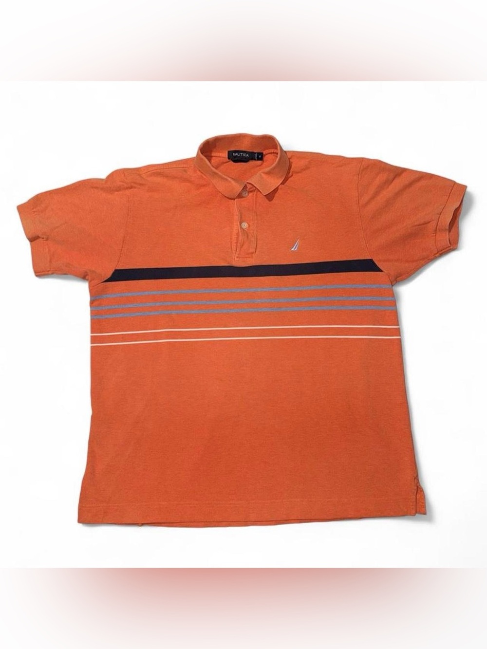Nautica Men’s Orange Polo with Navy and White Stripes